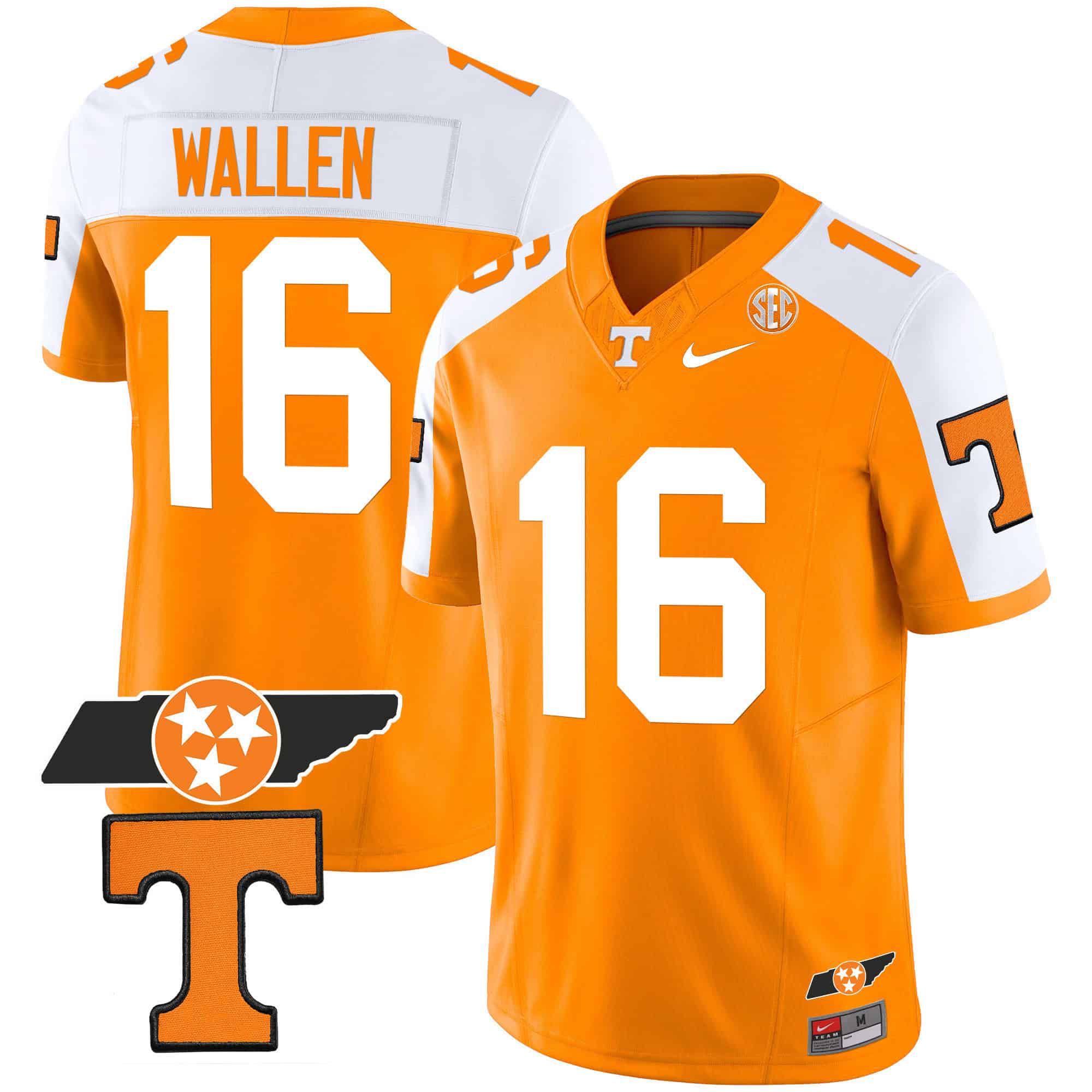 Men Tennessee Volunteers #16 Wallen Orange 2024 Nike Checkerboard & Alternate NCAA Jersey style 1